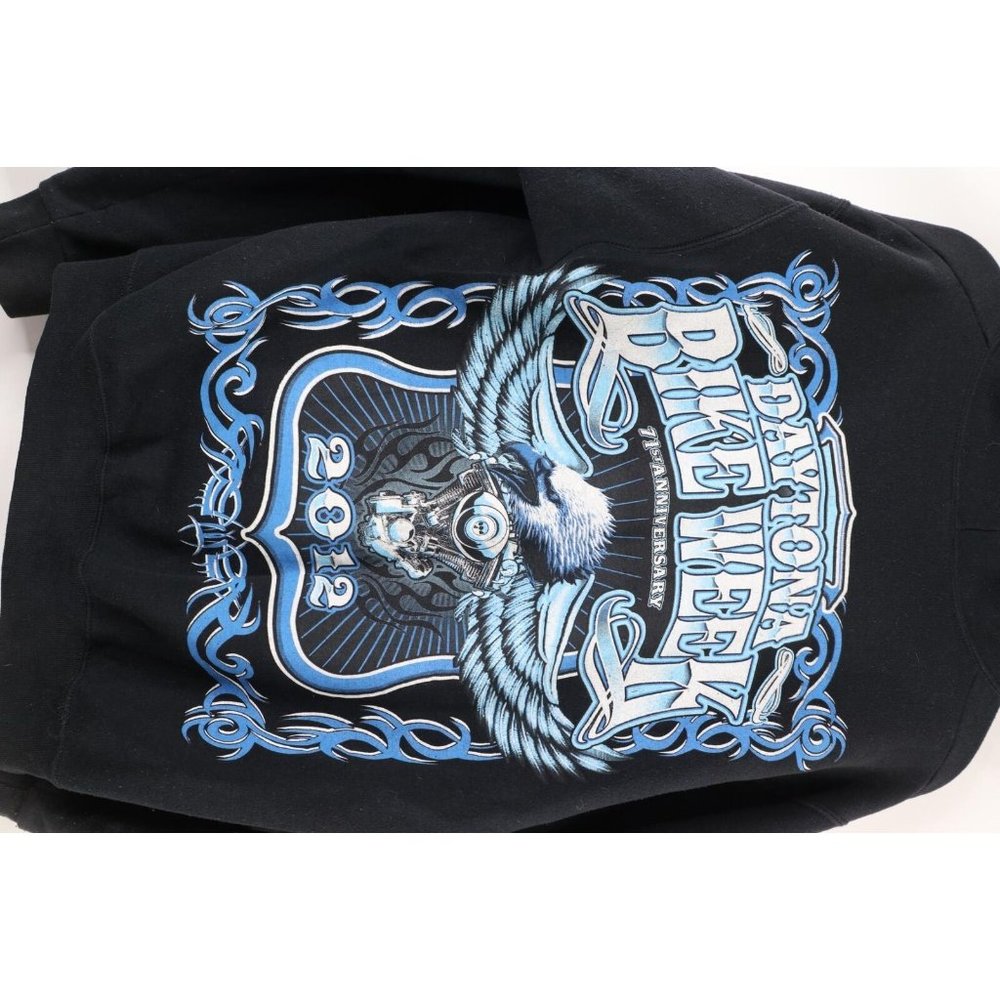 Y2K Mens Medium Faded Spell Out Tribal Daytona Bike Week Full Zip Hoodie Black - Picture 11 of 11